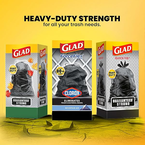GLAD LARGE 30 GALLON TRASH BAGS, CLOROX MOUNTAIN AIR HEAVY DUTY GARBAGE BAGS, FORCEFLEX WITH DRAWSTRING, 50 COUNT (PACKAGING MAY VARY)