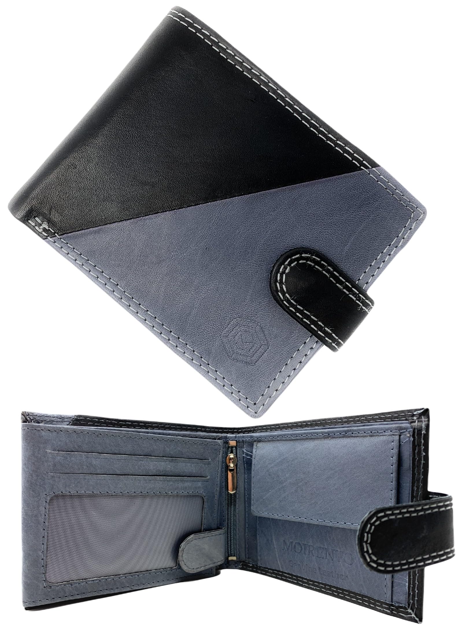 MOIRENTO Men's Genuine Leather Wallet - RFID Blocking Protection, 7 Card Slots, Black Grey Design, Coin Pocket/ID Holder - Premium Mens Wallets for Optimal Security & Organisation