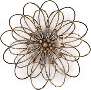 Adeco DN0018 Flower Urban Design Metal Wall Decor for Nature Home Art Decoration & Kitchen Gifts, Light Bronze