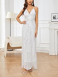 Women's V Neck Spaghetti Straps Sequin Sparkly