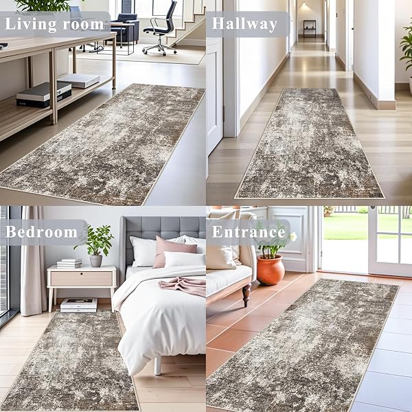 3X6 NON-SLIP WASHABLE ENTRYWAY RUG – STAIN-RESISTANT LOW-PILE THIN WIDE CARPET RUNNER FOR KITCHEN, HALLWAY, BATHROOM | MODERN NEUTRAL ABSTRACT(BROWN BEIGE,3X6)