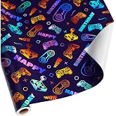 BIOBROWN Gaming Birthday Wrapping Paper for Boys Girls Kids Game Party | 17 inch X 33 feet, Gridlines Design, Laser, Game Lover