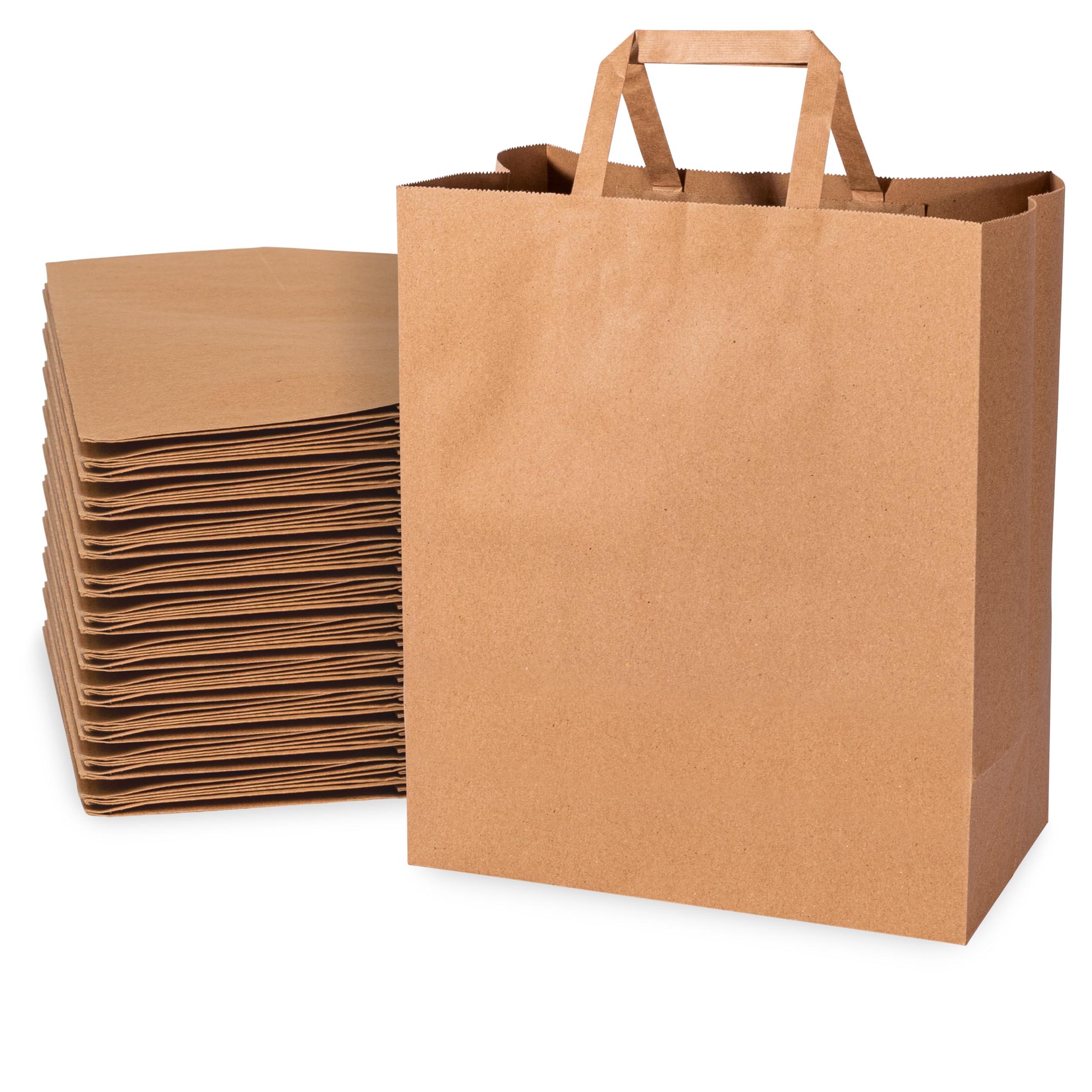 Photo 1 of Prime Line Packaging Brown Paper Bags with Handles, Reusable Grocery Tote for Food, Takeout, Delivery, Shopping, Small Business, Bulk, 12x7x14 100 Pack