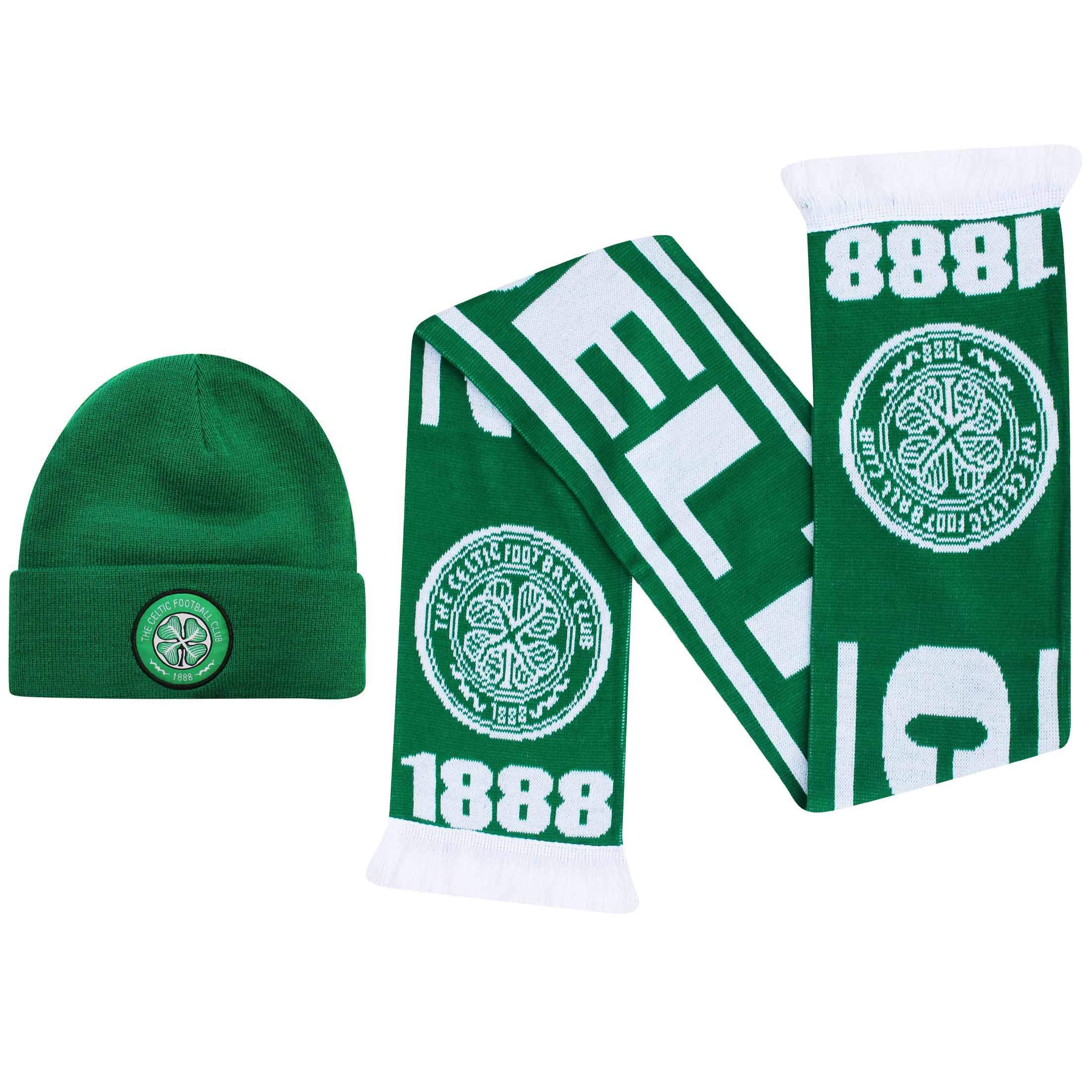 Official Celtic FC Football Fans Crest Bronx Hat & Crest Scarf Gift Set (100% Acrylic)