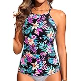 Women Tankini Swim Top Only - High Neck Bathing Suit Tops Tummy Control Tank Top No Bottom
