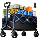 Collapsible Wagon Cart, 480lbs Heavy Duty Wagon with All-Terrain Wheels (Black)