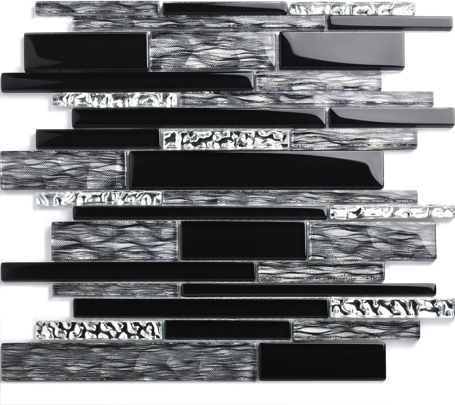 Black Silver Glass Tile Kitchen Backsplash Mosaic Art Home Decor Bath Wall NB09 (11 PCS [12'' X 12''/each])