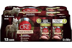Purina ONE True Instinct Wet Dog Food, Classic Ground and Tender Cuts in Gravy Variety Pack - 368 g x 12 Can (1 Pack)