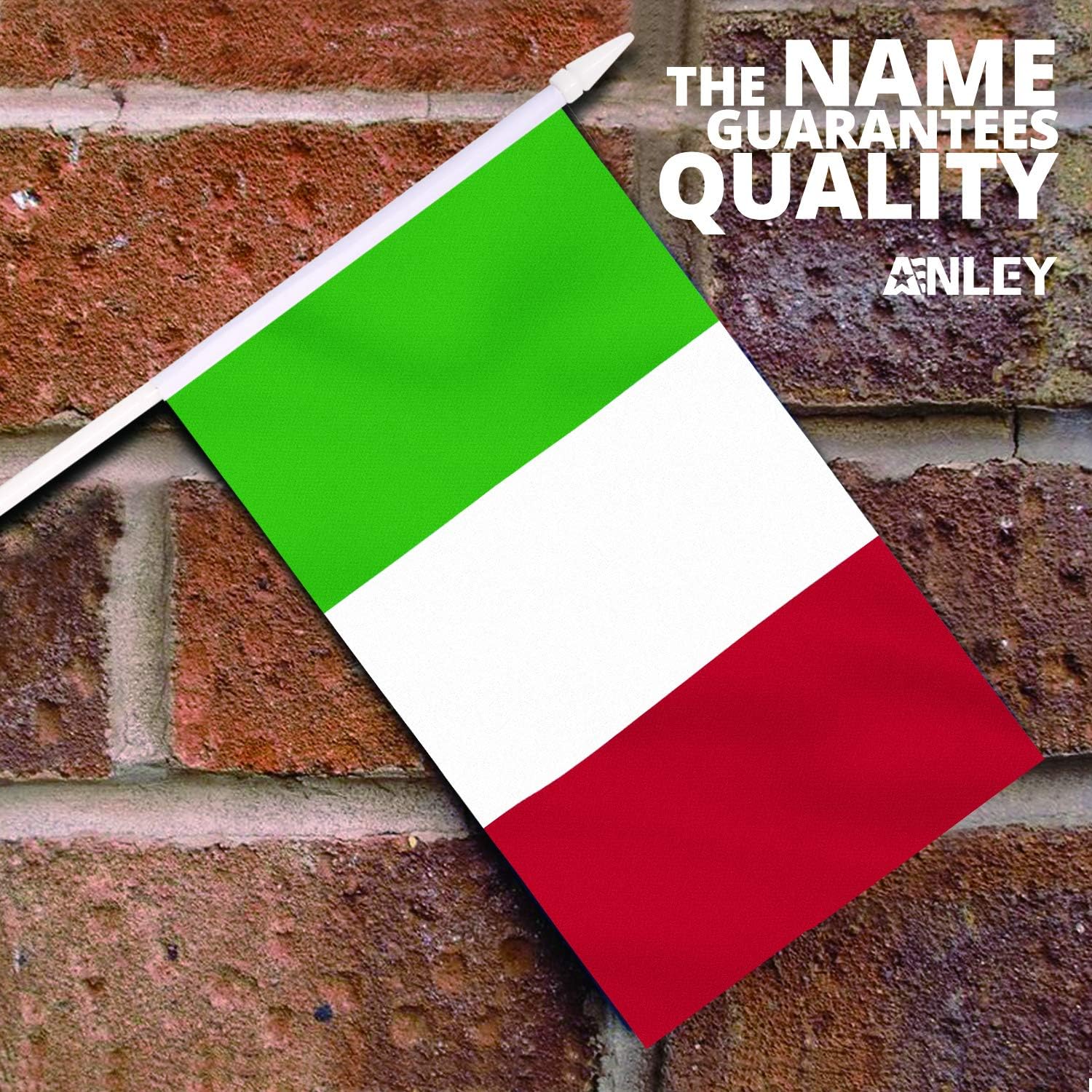 Italy Stick Flag, ANLEY Italian 5x8 inch (12 X 20cm) HandHeld Mini Flag With 12" (30cm) White Solid Pole - Image 3