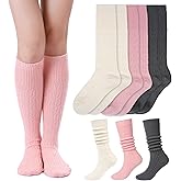 SISOSOCK 3 Pairs Winter Knee High Socks for Women Soft Warm Cable Knit Slouch Socks Fashion Accessories