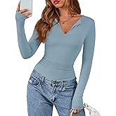 BTFBM Long Sleeve Shirts for Women 2025 Fall Fashion V Neck Knit Ruched Slim Fit Casual Basic Tees Going Out Tops Y2k