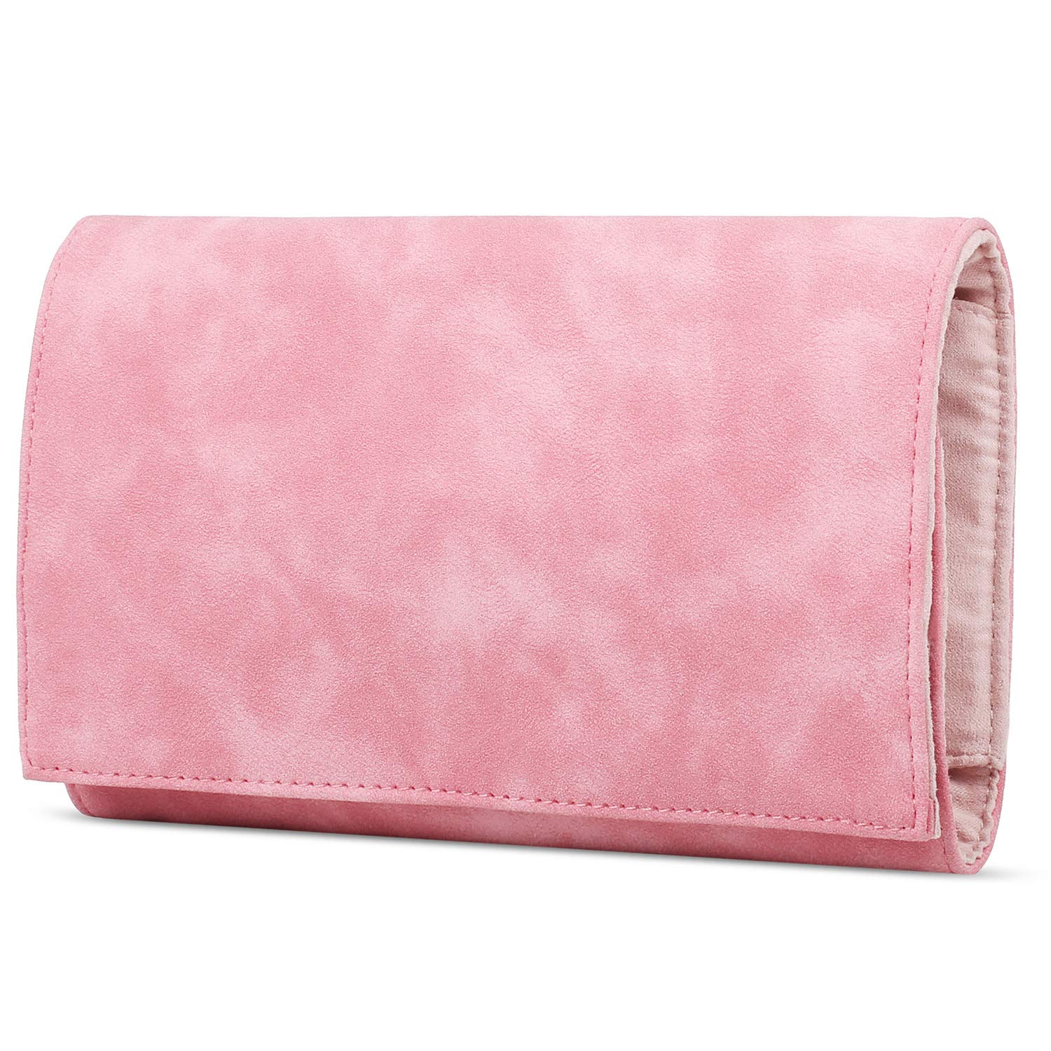 Portable Jewellery Organiser Roll,Leather Suede Makeup Bag,Lightweight Travel Jewellery Pouches Jewellery Storage Box Case for Necklace Earrings Bracelet Christmas Wedding Birthday Girls Gift Pink