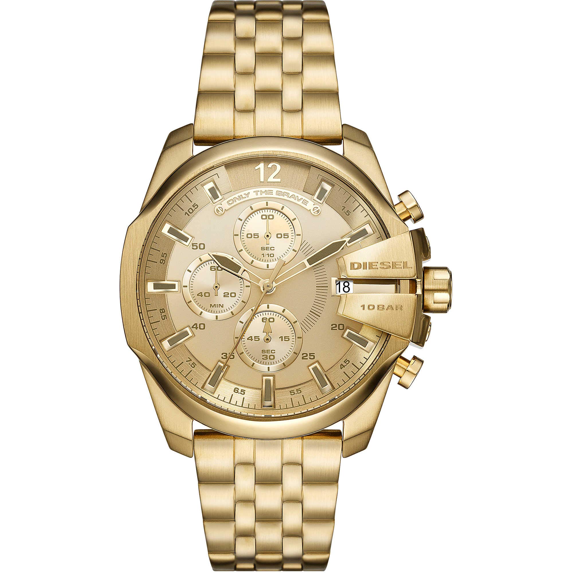 Diesel Watch for Men Baby Chief, Chronograph Movement, 43 mm Gold Stainless Steel Case with a Stainless Steel Strap, DZ4565