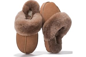Project Cloud Genuine Leather Slippers for Women Footwear with Genuine Fur Lining Womens Clogs & Mule - Non-Slip Indoor/Outdoor Scuff Womens Slippers with Memory Foam Insole (Henka)