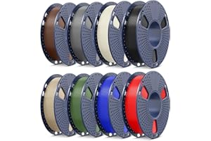 SUNLU 3D Printer Filament Bundle PLA Filament 1.75mm, Individually Vacuum Packed, 0.25kg per Spool, 2kg in Total, 8 Pack, Black+Bone White+Grey+Brown+Red+Blue+Olive Green+Wood