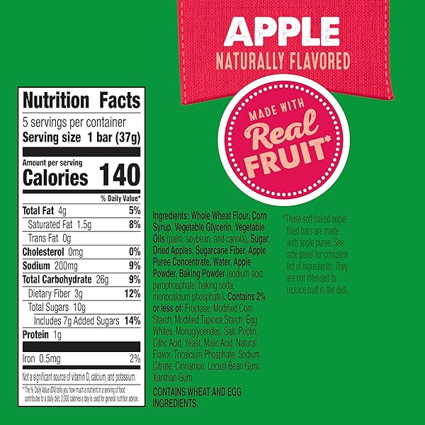 MOTT’S SOFT BAKED APPLE FILLED BARS, APPLE FLAVOR SNACKS, MADE WITH REAL FRUIT, 5 CT, 6.55 OZ