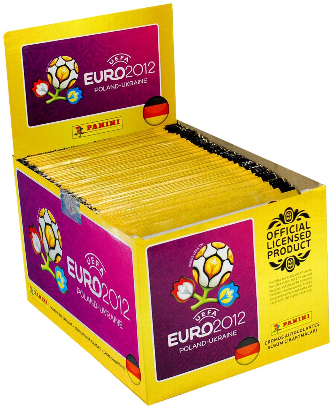 Panini 000603S UEFA Euro 2012 display with collection stickers, 100 bags, each with 5 stickers, original, in German