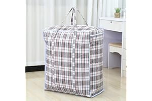 Trechoyison Large Storage Bag Heavy Duty Plastic Checkered Organizer with Handles Zipper Moving Carry Bag 80x60x20cm Woven ba