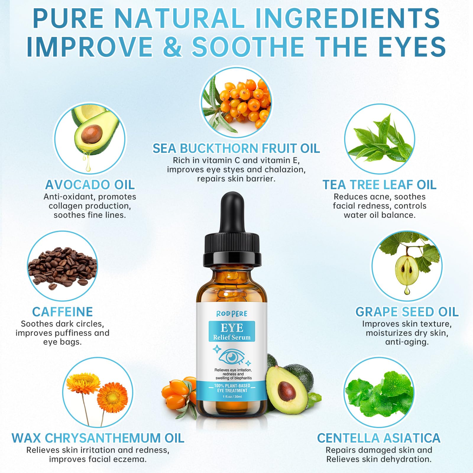 Eye Treatment Serum, Chalazion & Blepharitis Remover With Avocado Oil, Buckthorn Oil For Eyelid, 30ML Tea Tree & Caffeine Eye Serum For Redness, Puffiness, Eye Relief.