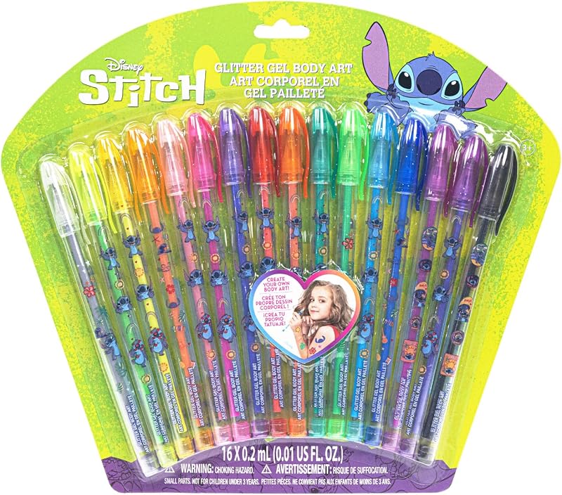 Townley Girl Stitch 16 Piece Glitter Pen Body Art Set Disney Princess