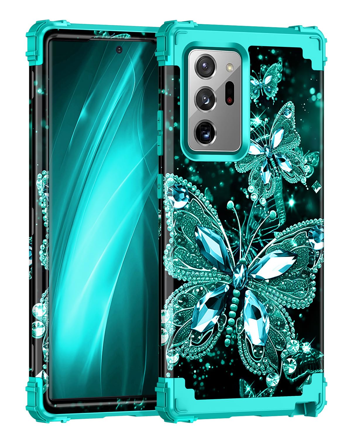Miqala for Galaxy Note 20 Ultra Case,Glow in The Dark Three Layer Heavy Duty Shockproof Full Body Protection Hard Plastic Bumper+Soft Silicone Protective Case for Samsung Galaxy Note 20 Ultra,GreenBla