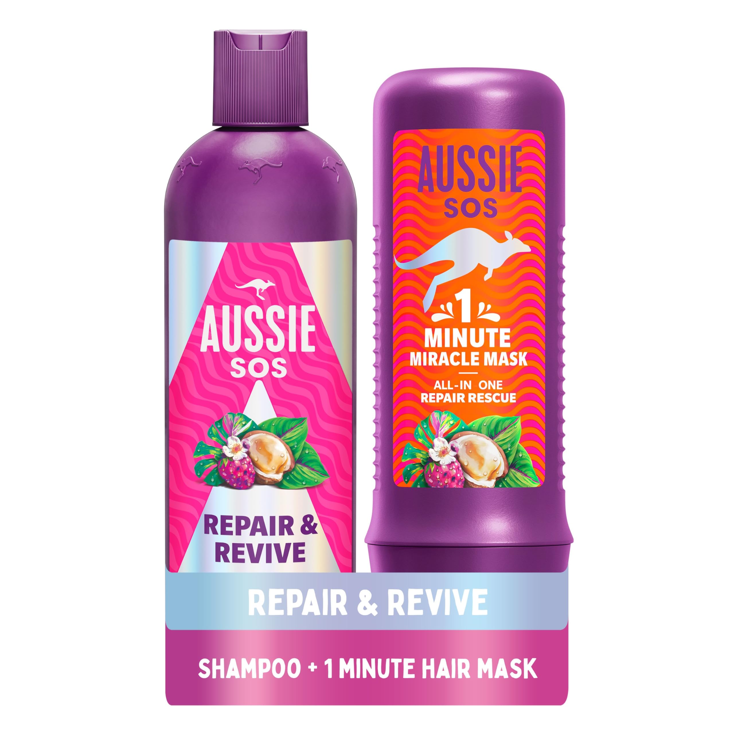 Aussie Repair And Revive Shampoo and Deep Conditioner Treatment Hair Mask Vegan Set