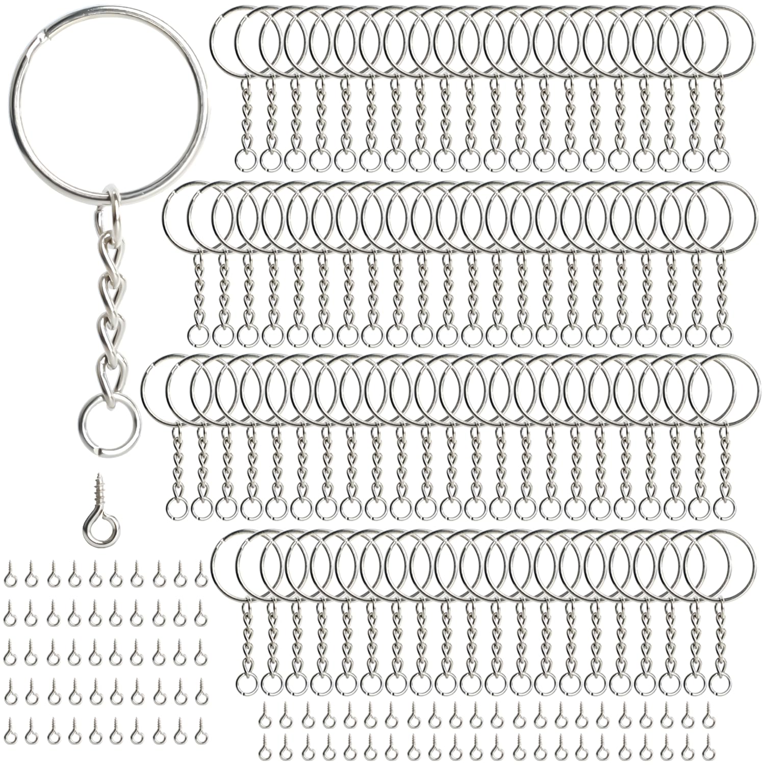 170Pcs Keyring Rings Key Chain Split Metal Key Rings,Includes 85 Key Rings Chains + 85 Screw Eye Pins,Ideal for Attaching Keys,Beads,Pendants,Gifts,Small Dolls and Craft Accessories
