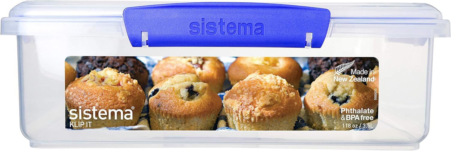Sistema KLIP IT Utility Collection Bakery Box Food Storage Container, 14.8 Cup, Clear/Blue | BPA Free - Food Storage