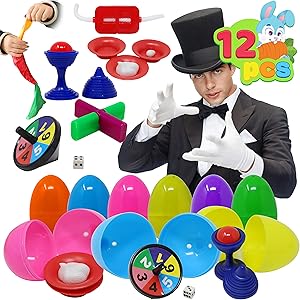 12 PCs Prefilled Easter Eggs with Classic Magic Tricks for Kids Basket Stuffers, Easter Decorations, Easter Egg Hunt Game, Easter Décor Toy, Magic Show, Easter Stuffers Gifts and Party Favors