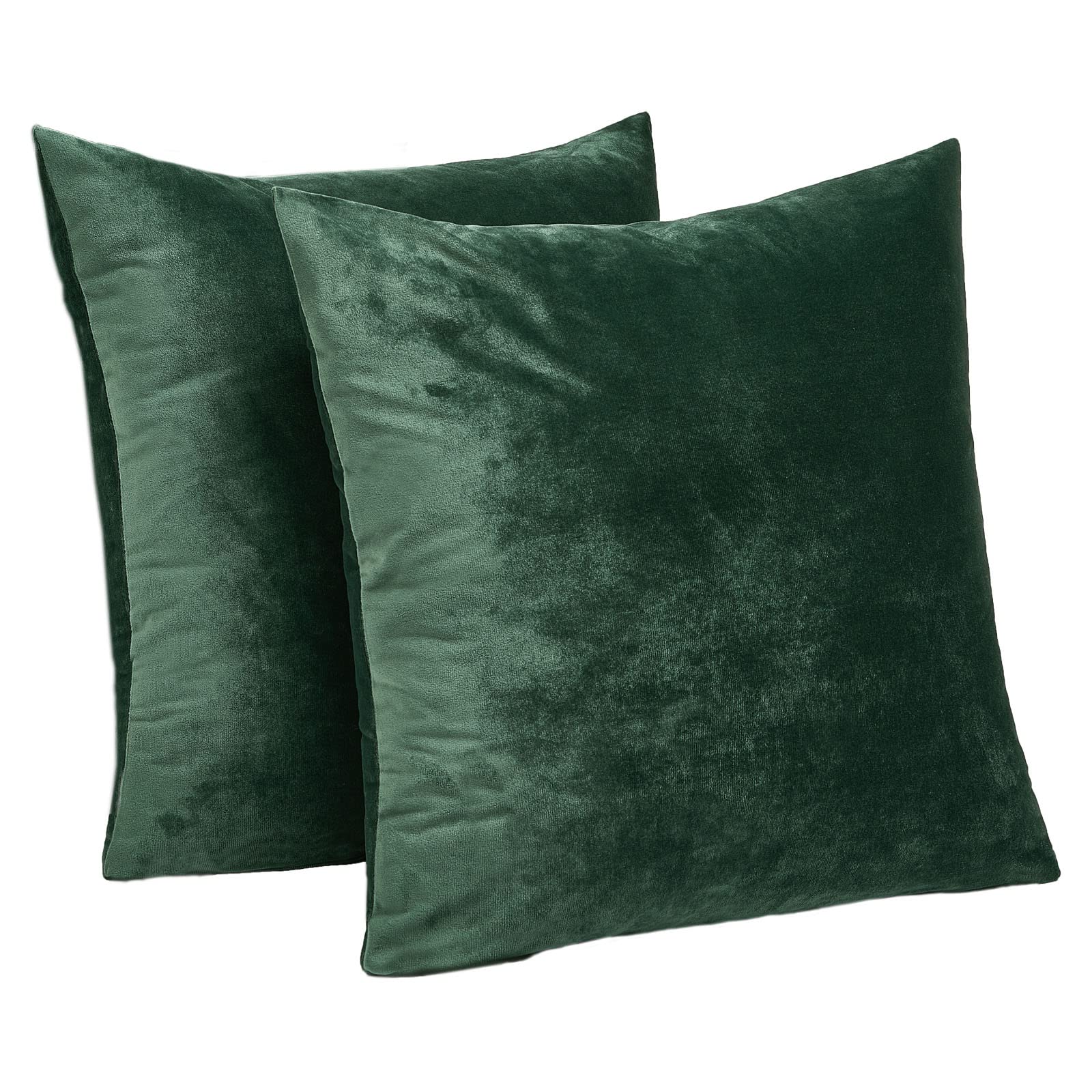 Sienna 2 Pack of Matte Velvet Cushion Covers Soft Plush Plain Chair Sofa Bed Home Decor, Forest Green - 45 x 45cm