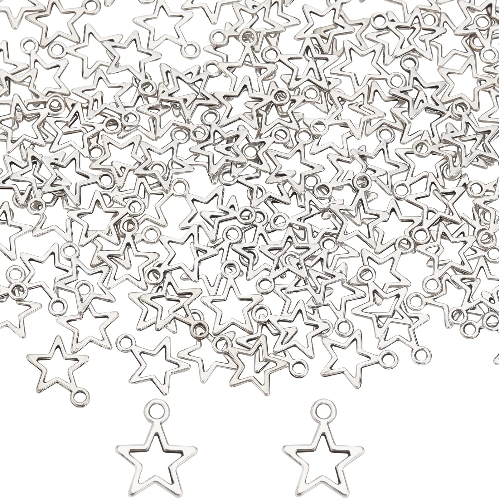 SUNNYCLUE 1 Box 150Pcs Alloy Star Charms Silver Pentagram Charm Bulk Christmas Star Tibetan Mini for Jewellery Making Supplies DIY Craft Necklace Bracelet Earring 14.5x12mm