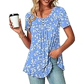 POPYOUNG Tunic Tops for Women Dressy Loose Fit Casual Short Sleeve Long Shirts Ruffled Hem Blouse wear with Leggings