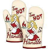 Slohif Funny Oven Mitt Heat Resistant for Women - 2 Pack Red Cooking Woman Cute Novelty Cool Kitchen Oven Mittens with 100% Cotton for Baking and Cooking Accessories
