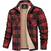 MAGCOMSEN Mens Flannel Shirt Jacket Fleece Lined Thick Long Sleeve Coat Winter Warm Plaid Shacket Jackets with 5 Pockets
