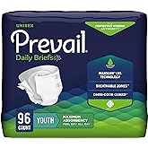 Prevail Daily Briefs, Incontinence Underwear, Youth XS, 16 Count | Unisex, Disposable, Incontinence, Breathable, Maximum Plus Absorbency, Moderate to Heavy Leakage