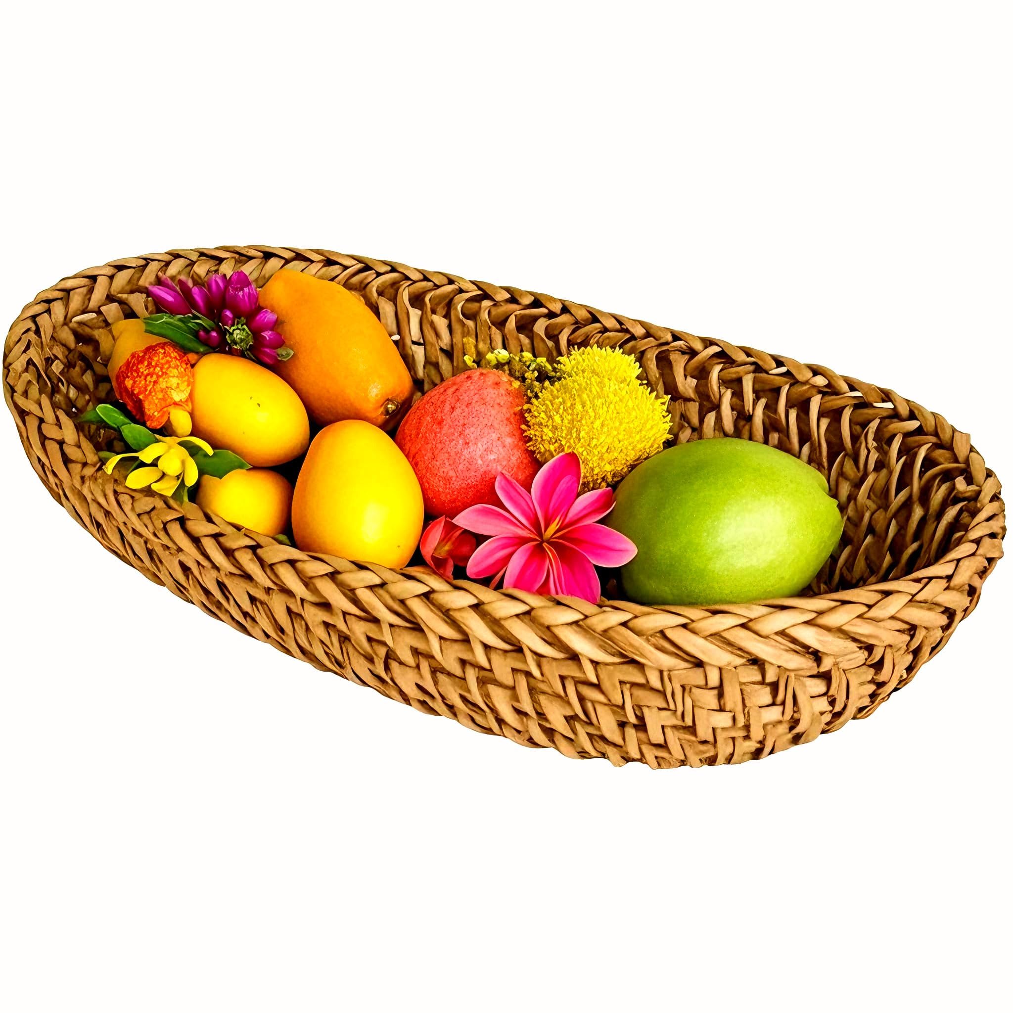 Photo 1 of (USED/FAIR) (BAGGED) i-lan Handwoven Bread Serving Basket Bowls, Wicker Oval Fruit Bowl, Serving Bread Basket Set, Food Storage Bowl for Bread, Snack, Vegetable, Natural Brown (S: 10")