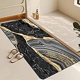 TESIQIMT Bathroom Rug,Black Gold Marble Bath Rug,Home Decor Non-Slip Floor Mat,Mud Mat for Indoor and Outdoor,17.5X42Inch