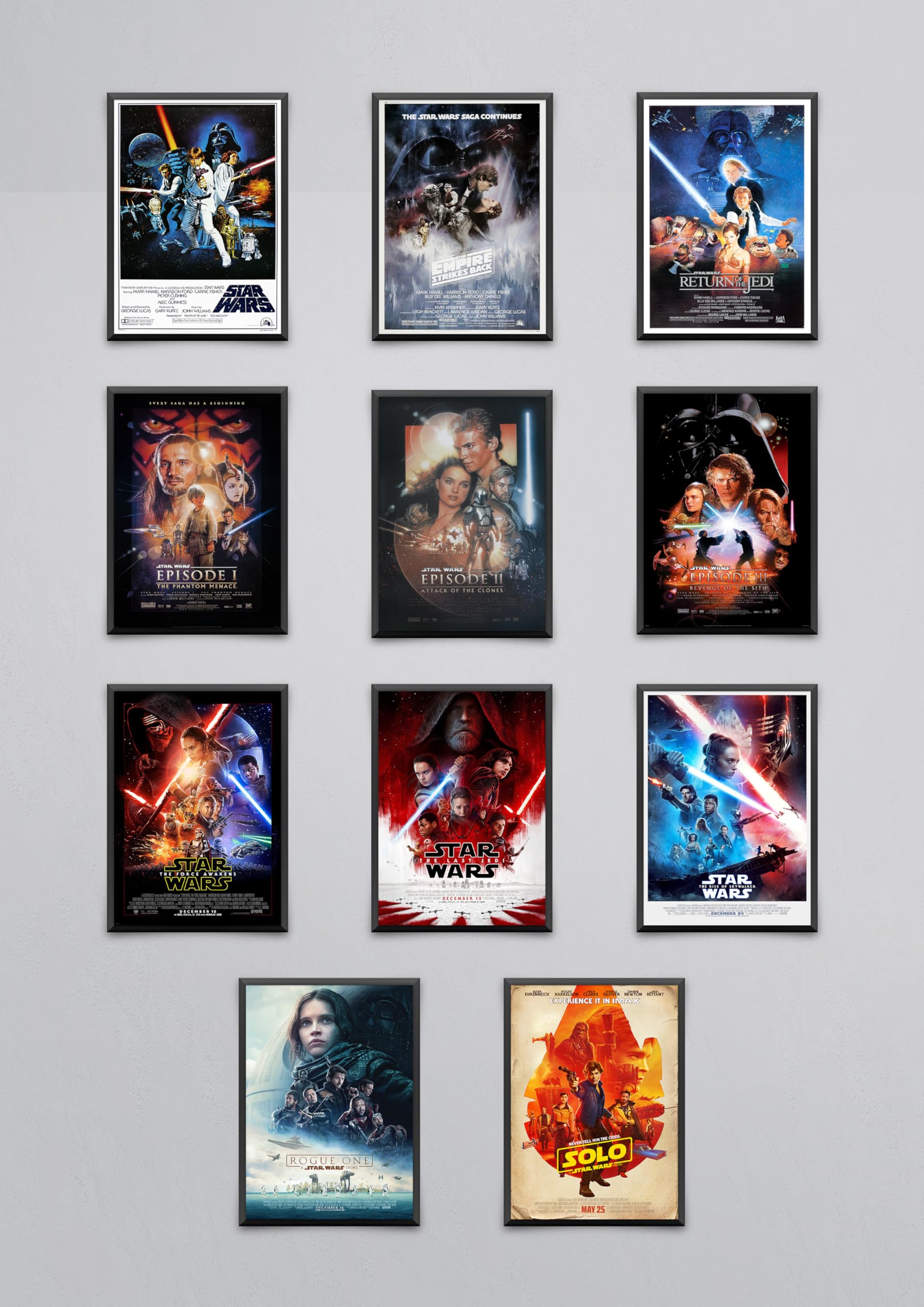 Star Wars Trilogy Bumper 11 Poster Set - Star Wars - Episode 1,2 & 3, Phantom Menace, Attack of the Clones, Revenge of the Sith, The Force Awakens, and more! Poster/Print/Picture - A4 Set