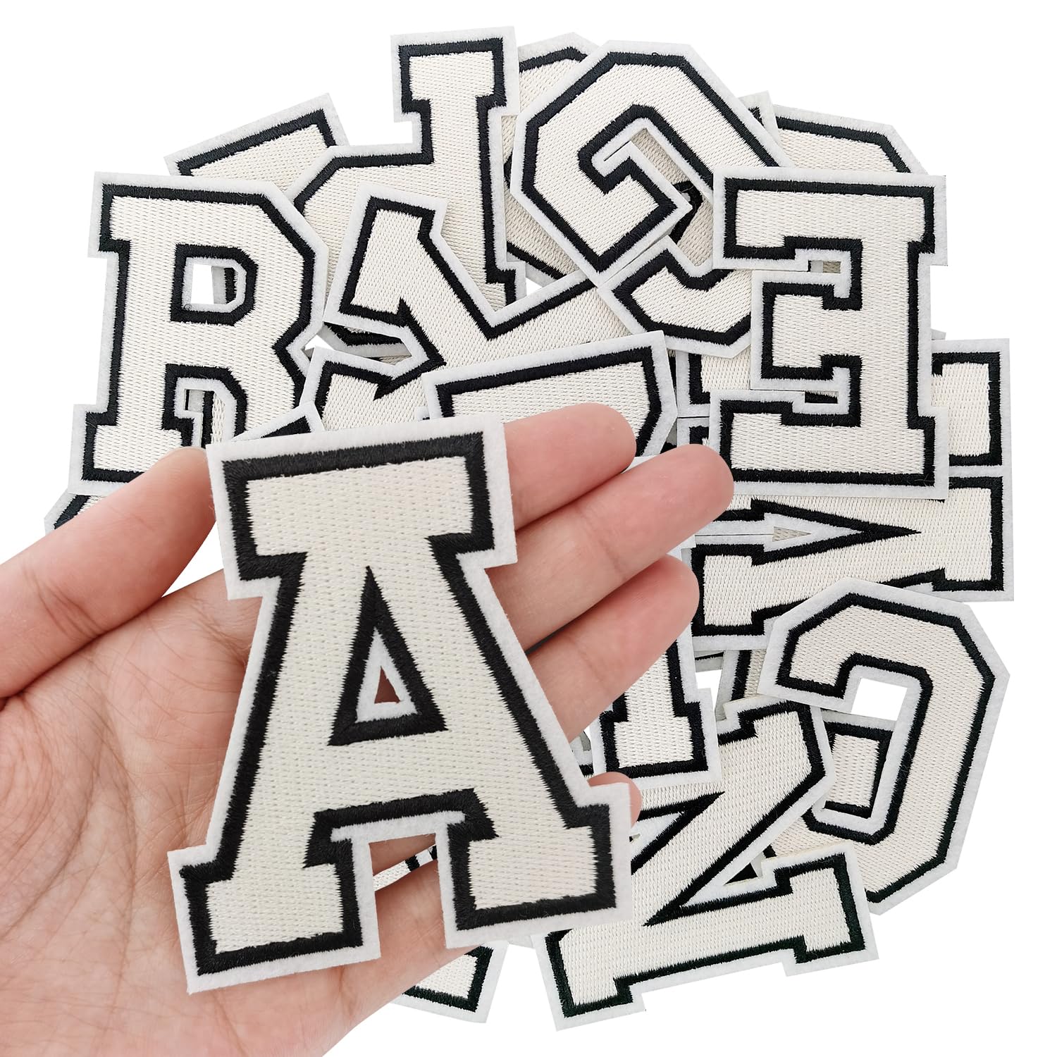 Photo 1 of IANZE Letter Iron on Patches, Iron on Letters(A-Z) for Fabric, Full Embroidery Letters for Clothing, Hats, Dress, Jeans, T-Shirts, Backpacks, Etc(White)