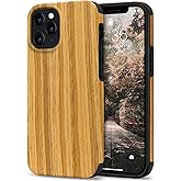 Tasikar Compatible with iPhone 12 Pro Max Case Easy Grip with Wood Grain Design Slim Hybrid Case (Teak)
