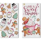 Croar Have A Sweet Christmas Pink Kitchen Dish Towels Set of 2, Xmas Hot Cocoa Gingerbread Santa Snowman Tree Drying Hand Towel Baking Cooking Cloth, Winter Holiday Bathroom Home Decor 18 x 26 Inches