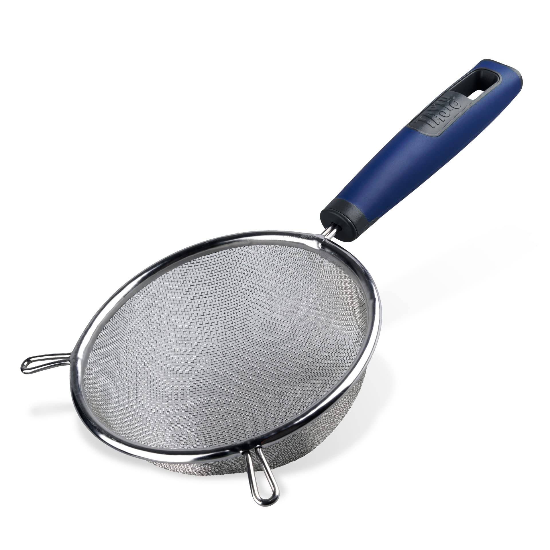 Tasty Wire Mesh Sieve with Long Handles and Support, Stainless Steel, Mesh Strainer for Washing and Sieving, Dishwasher Safe, Kitchen Gadgets, Colours, Dark Blue & Silver