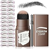 Eyebrow Stamp Stencil Kit - Eyebrow Powder with Brush Long-Lasting & Waterproof Brow Shaping Kit with 24 Reusable Thin & Thick Eyebrow Stencils for Natural Eyebrow Color (Black)