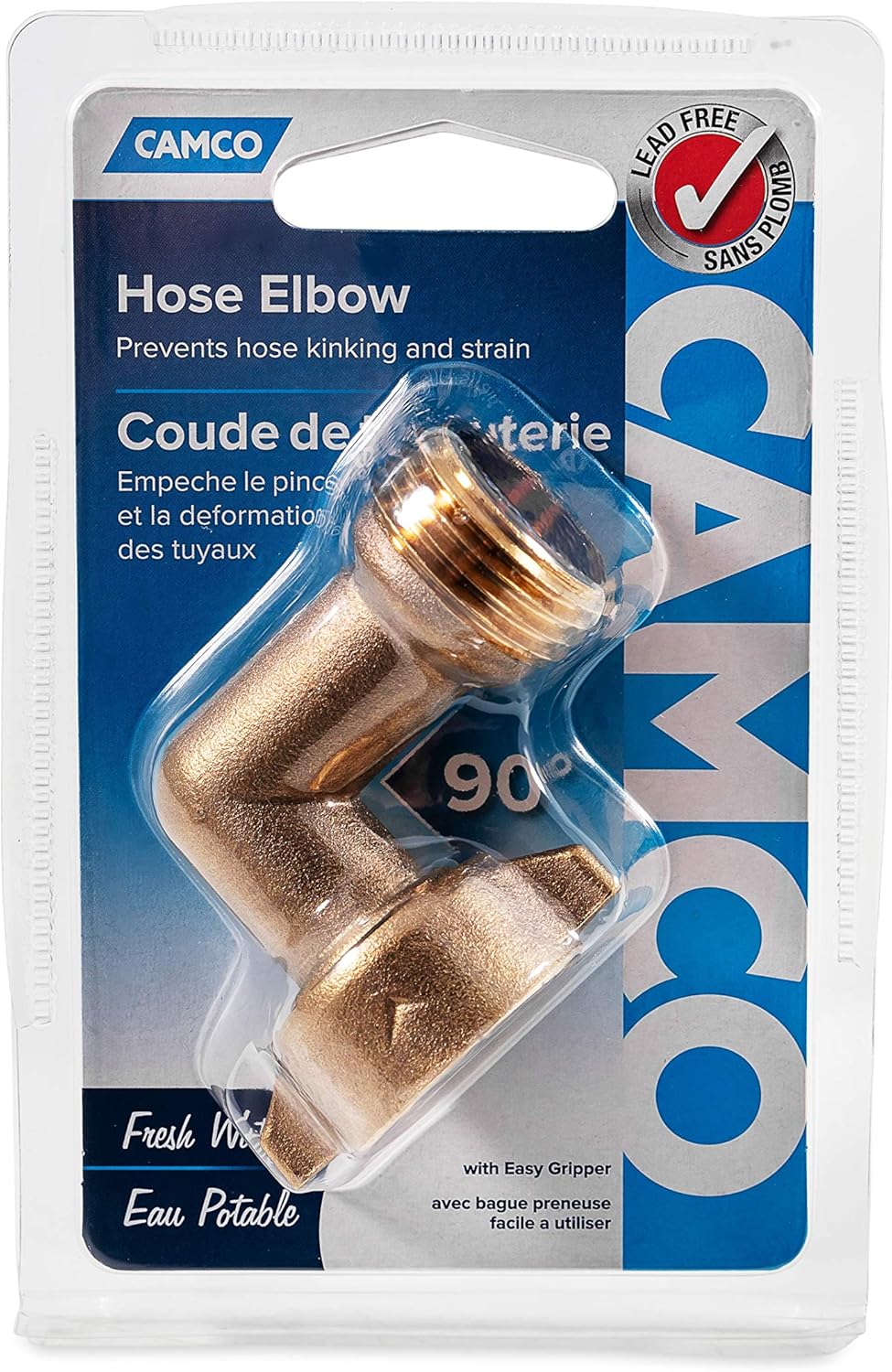 Camco (22505) 90 Degree Hose Elbow- Eliminates Stress and Strain On RV Water Intake Hose Fittings, Solid Brass: Automotive