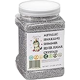 METALLIC SPARKLING SHIMMER SILVER SUGAR CRYSTALS - Dairy Free,Gluten Free,Egg Free,Vegan,Soy Free,Nuts Free,Kosher,Cookies,Cupcakes,Cakes,Decorating,Baking,Topping,Cocktail Sugar,Bulk Candy,Sprinkles