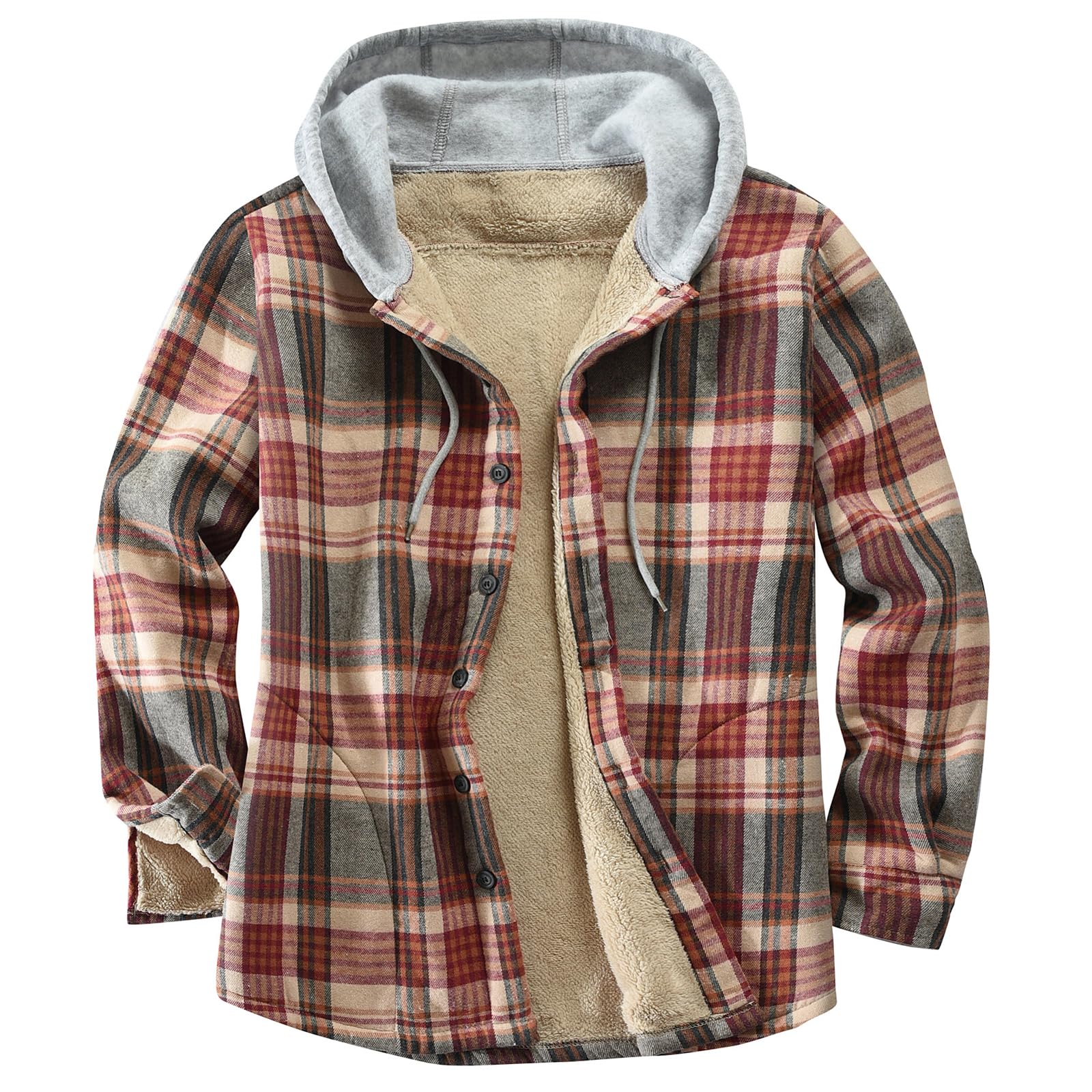 Derbars Mens Flannel Shirt Men's Button Down Regular Fit Long Sleeve Plaid Flannel Casual Shirts Men's Cotton Flannel Shirt Red Large Image