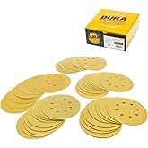 Dura-Gold Premium - Variety Pack - 5" Gold Sanding Discs - 8-Hole Dustless Hook and Loop - 10 Each of Grit (60, 80, 120, 220,