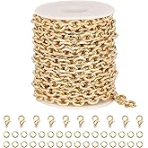 Kyutong 16.4FT/5M Chunky Cable Chain on Spool Gold Plated Chains Bulk for Jewelry Craft DIY Thick Circle Link Chains for Jewelry Making with Lobster Clasps Jump Rings