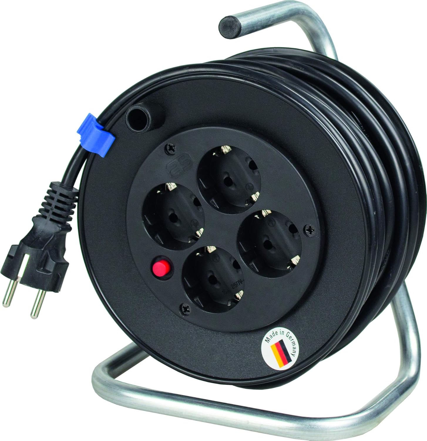 As-Schwabe Avvolgitore Prolunga A Tamburo 15m - H05VV-F 3G1,5, 4 Prese, IP20, Plastica Resistente, Per Interni, Colore Nero