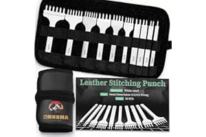 QMNNMA 10Pcs Leather Stitching Punch, Hole Punch Set Diamond Stitching Chisel Set, Multiple Sizes White Steel 1/2/4/6 Prong Leather Chisel with Storage Bag for DIY Craft
